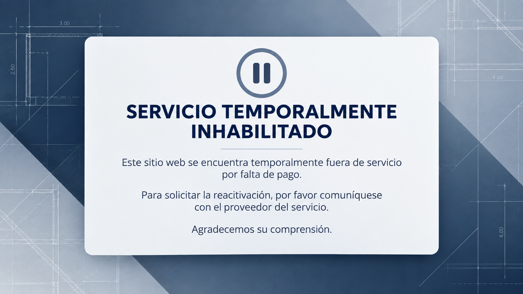 Servicio temporalmente inhabilitado por falta de pago